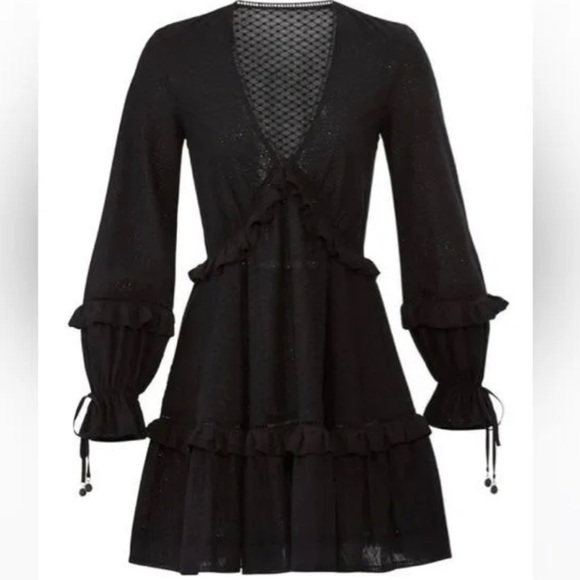 Jonathan Simkhai Embroidered Ruffle Mini Black Eyelet Dress - Picture 5 of 5